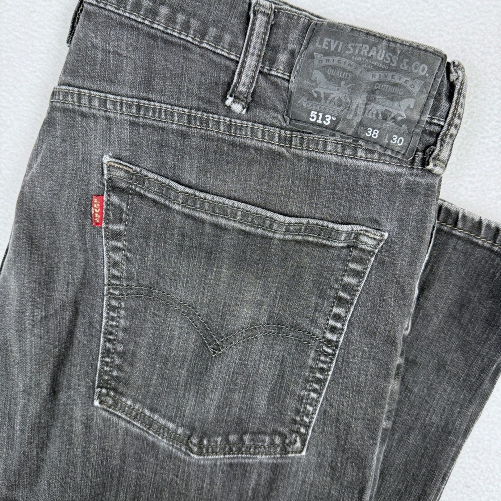 Levi's 513 Slim Straight Jeans Mens 38x30 Gray Faded Distressed Denim 08513-0186